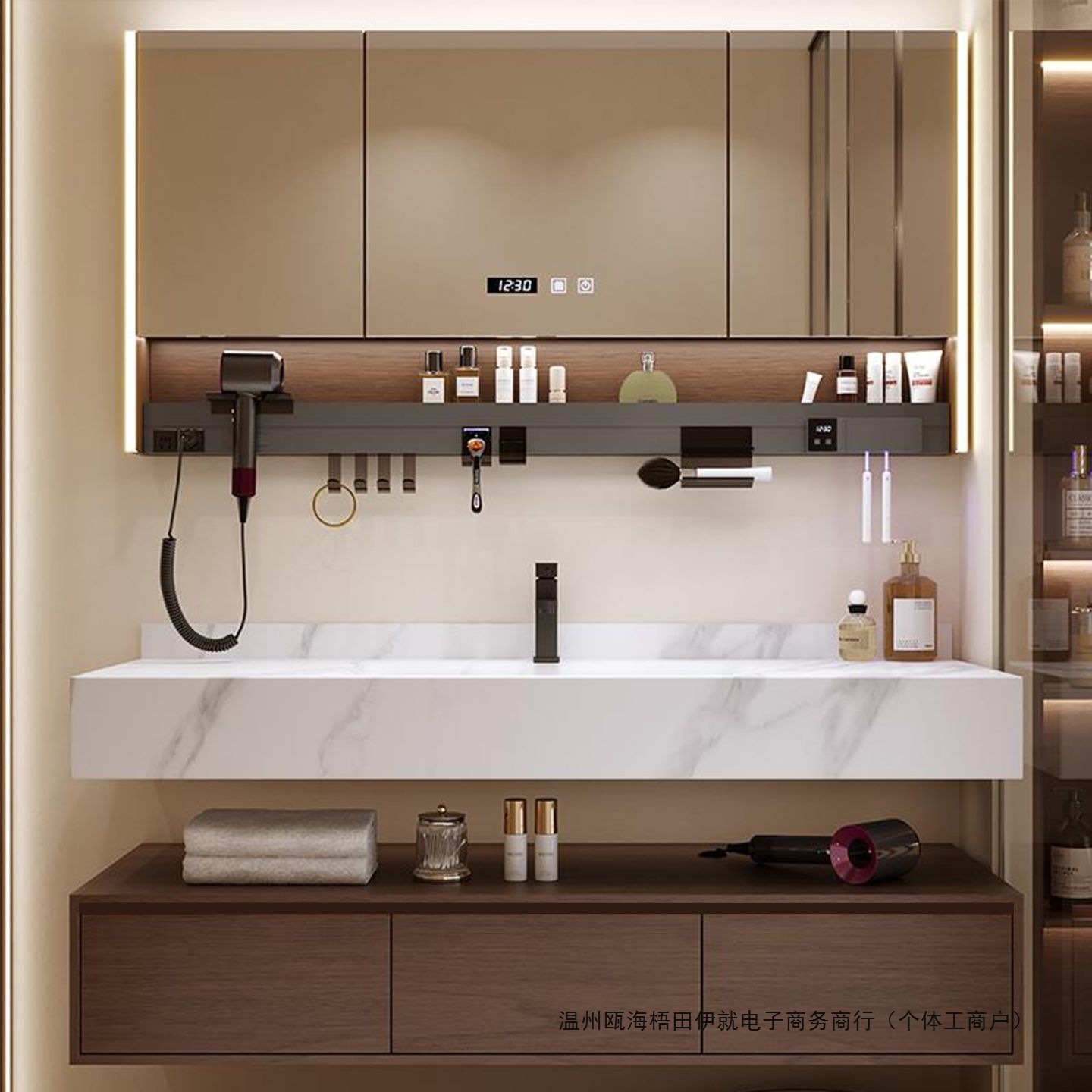 Medieval Style Bathroom Cabinet Walnut Slate Hot-Bent Integrated Basin Bathroom Wash Basin Wash Basin Combination