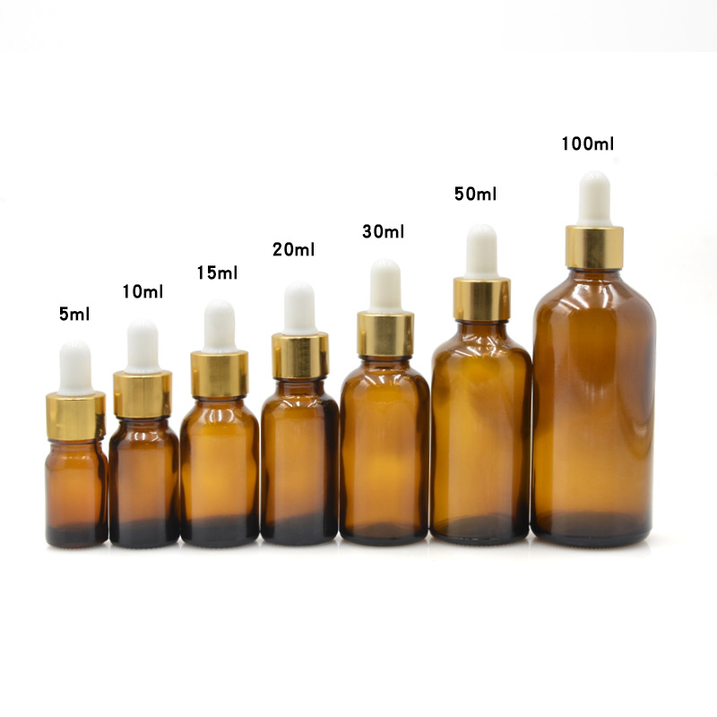 Botellas de vidrio ámbar para aceites esenciales | A prueba de luz, con gotero o bola rodante, lista para usar