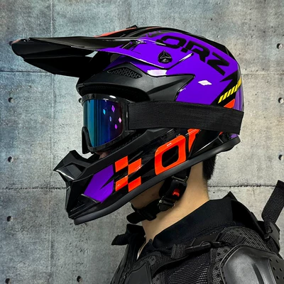 Men and Women Go-Kart Rally Helmet | Motosiklet kaskı (dəbilqə) - black-and-purple-track-with-666-color-mirror-and-free-gloves-and-mask-s
