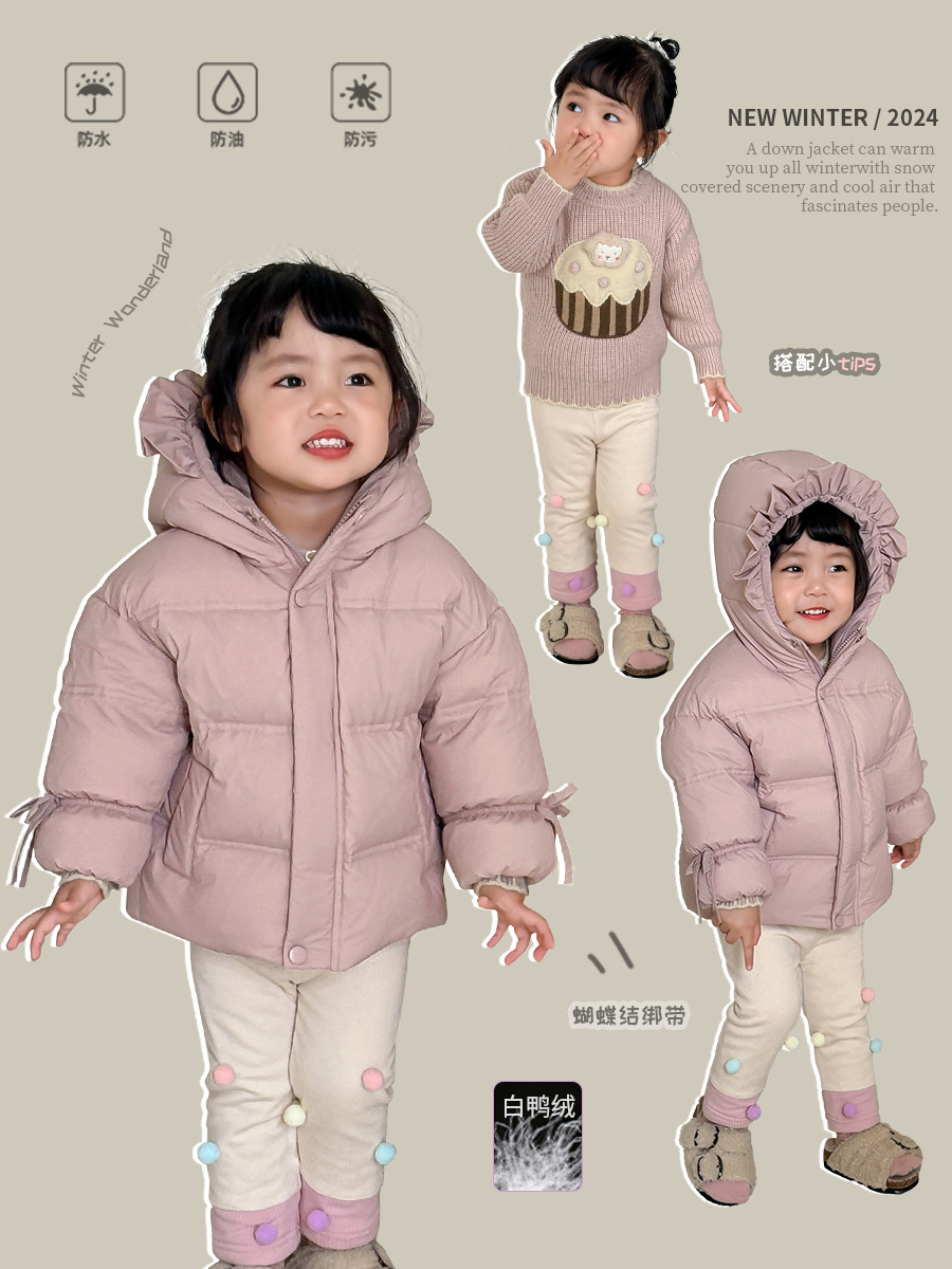 Sugar Pear ropa para niños invierno bebé engrosado chaqueta con capuchón 2024 nueva ropa de invierno para niñas