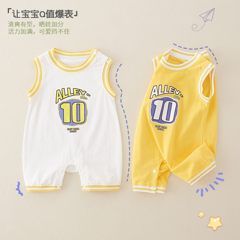 Baby Vest Summer Thin Sleeveless One-Piece Clothes Baby Pure Cotton Basketball Sports No. 10 Crawling Clothes for Men
