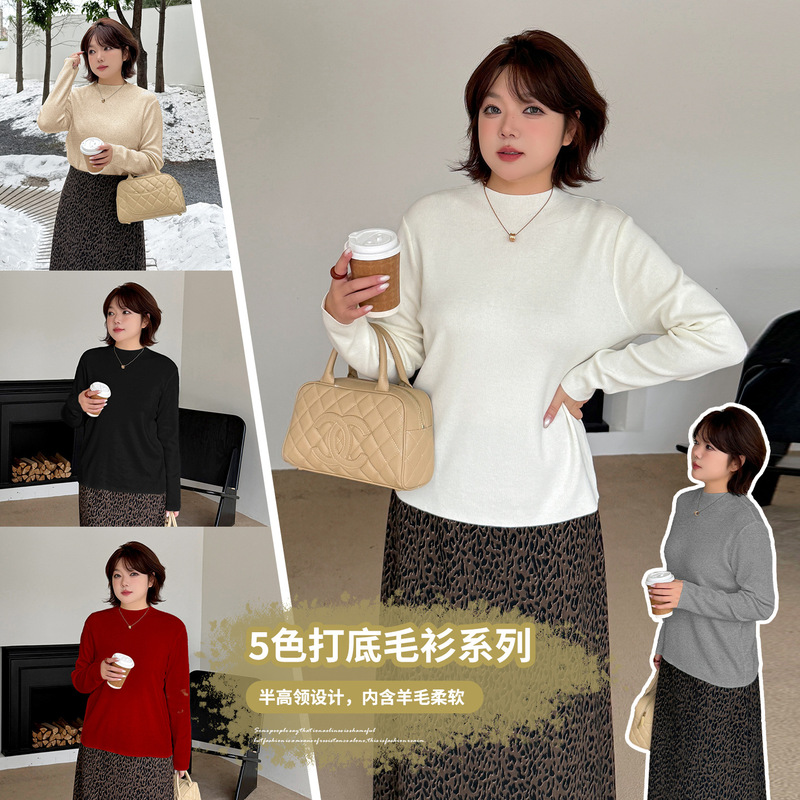 Inno Plus-Size Women's Clothing with Wool, Solid Color, Slimming Half-Turtleneck Sweater, New Winter Style for Plus-Size Women 413765