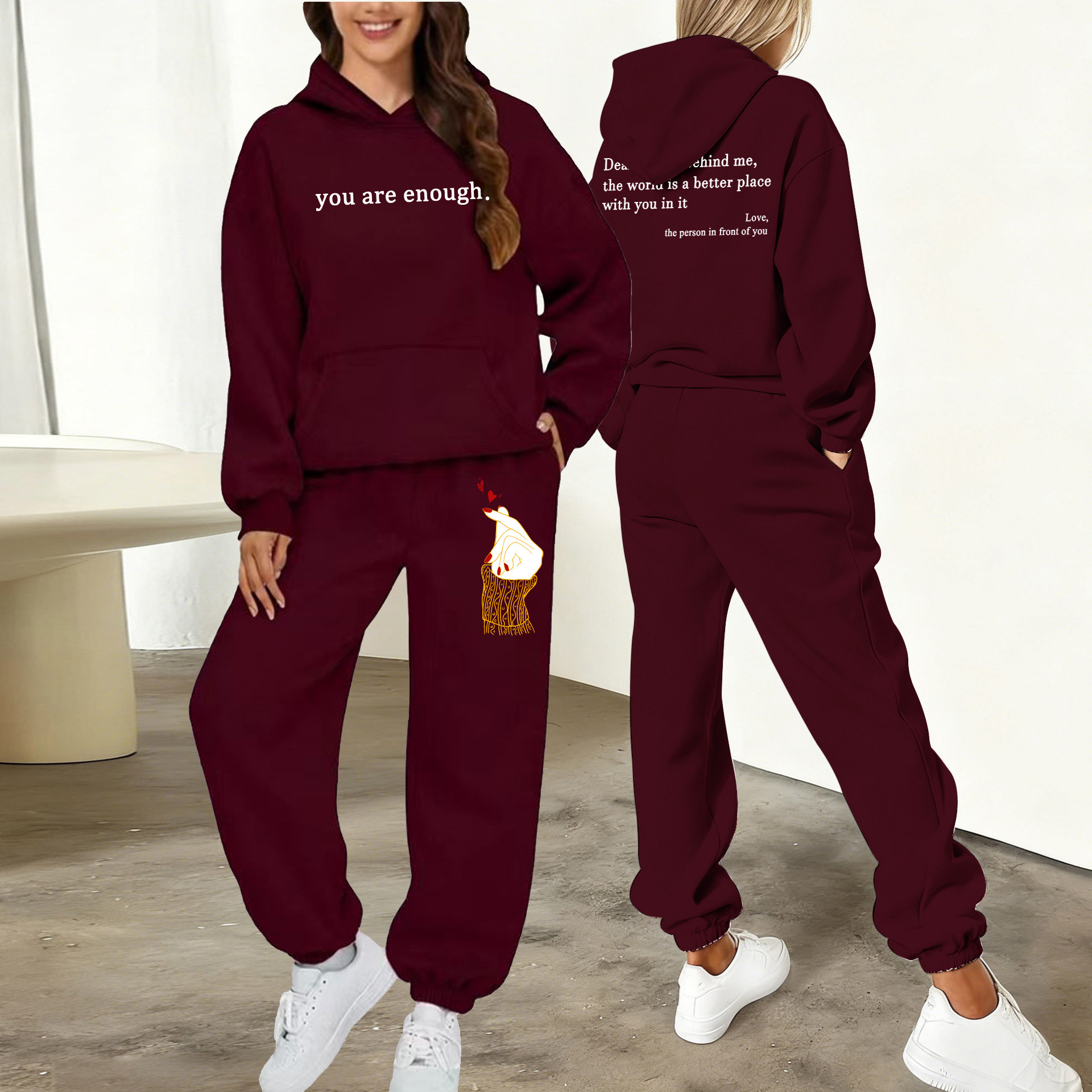 European And American Style Sporty Casual Hooded Sweatshirt Set for Women Long Sleeved Quarter Length Fashion New 2026_ecoleips.com