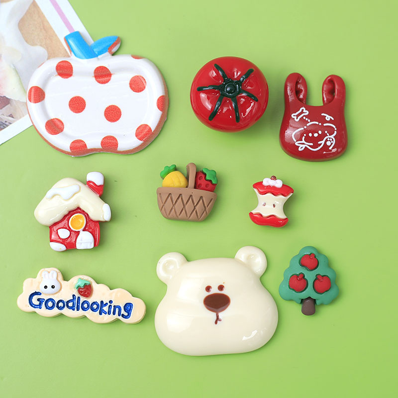 Cartoon Original Clog Shoe Flower Accessories Apple Bear Shoe Flower High-End Retro Red Shoe Buckle DIY Resin Accessory Set
