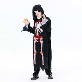 万圣节儿童连帽死神服装 cosplay小鬼服骷髅头表演服骷髅连帽