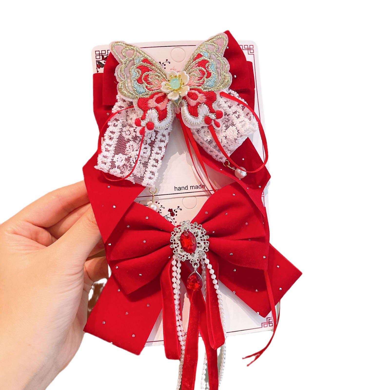 Nuevo estilo coreano para niños arco de Año Nuevo rojo niñas uniformes de Año Nuevo rojo esquinilla clips top clips de cadena clips de pelo