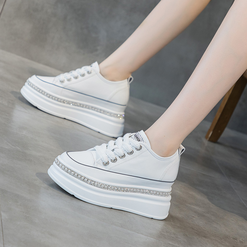 Echte Leder Samt Laufschuhe Mit Dicker Sohle Für Damen Weiß_voghion.com