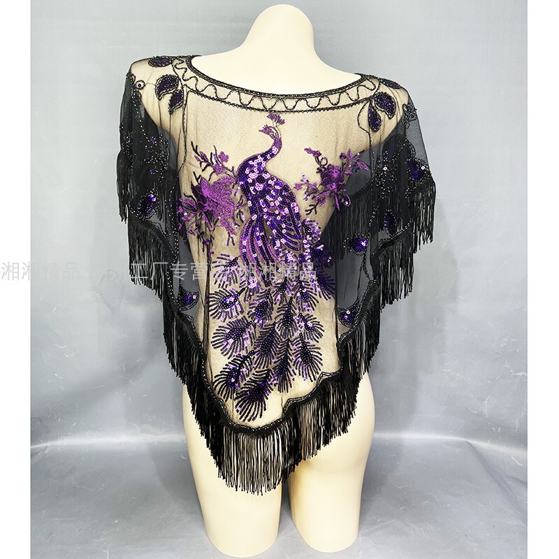 Versatile Sexy Hollow-Out Loose Blouse with Sequin Capelet, Tassel Cape, and Lace Hollow-Out Blouse Top Versatile Sexy Hollow-Out Loose Blouse with Sequin Capelet, Tassel Cape, and Lace Hollow-Out Blouse Top