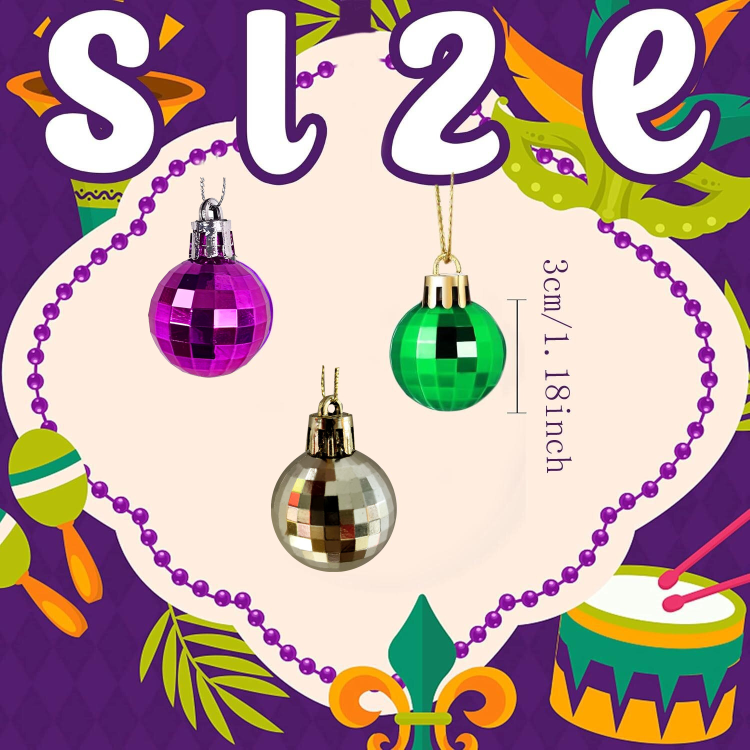 Bolas de Navidad de carnaval 3cm 24 conjuntos de bolas de espejo brillantes de decoración de atmósfera colgar bolas