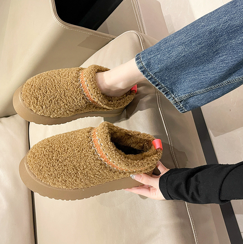 Zapatos de mujer Zapatillas de media caña cerradas con suela gruesa para mujer, otoño e invierno, además de zapatos de algodón cálidos y perezosos de terciopelo para mujer_voghion.com