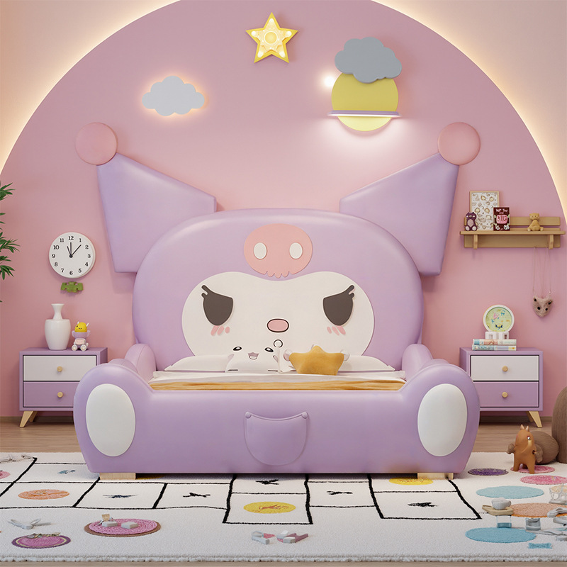 Cama infantil moderna minimalista para niñas cama princesa red 1m5 adultos dibujos animados púrpura Kulomi con valla deslizante