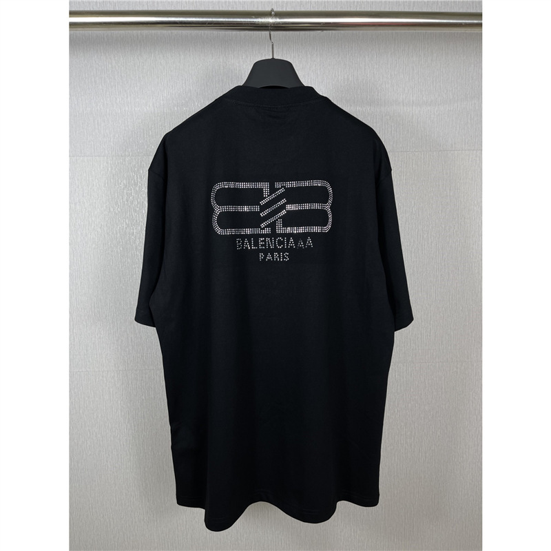 跨境 正确版品质B家25SS背后经典锁扣LOGO烫钻短袖T恤男女同款2|undefined