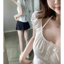 『纯白之恋』纯欲风甜妹设计感系带挂脖系带设计短袖T恤薄款上衣