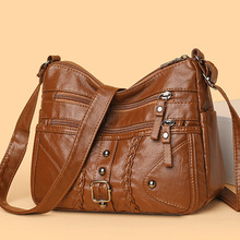 跨境水洗皮包女2025新款大容量中老年妈妈包多隔层百搭休闲斜挎包