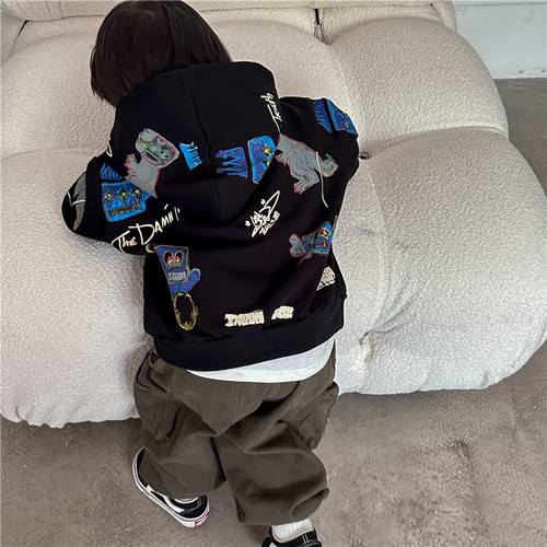 Boys sweatshirt autumn and winter 2024 new cotton children's cartoon jacket boys autumn clothing trendy brand foreign style hooded street