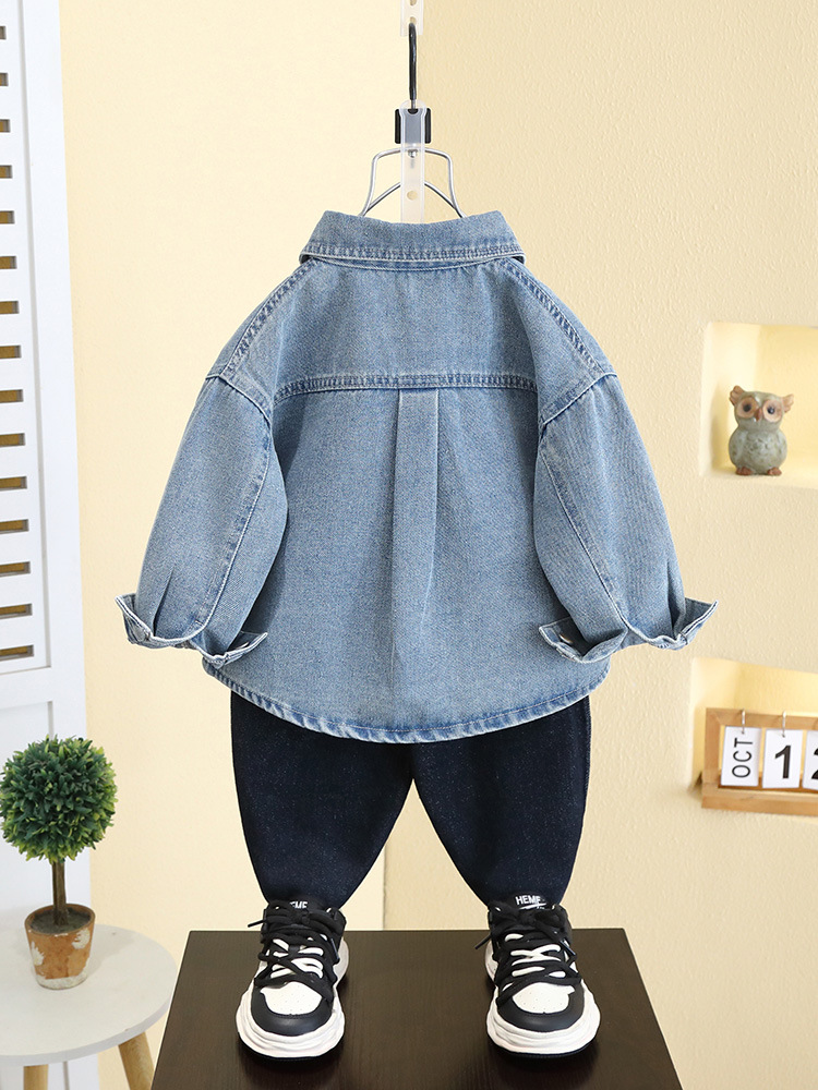 7545 camisa de mezclilla para niños primavera y otoño 2025 nuevo estilo para niños chaqueta de manga larga coreana camisa de primavera para hombres