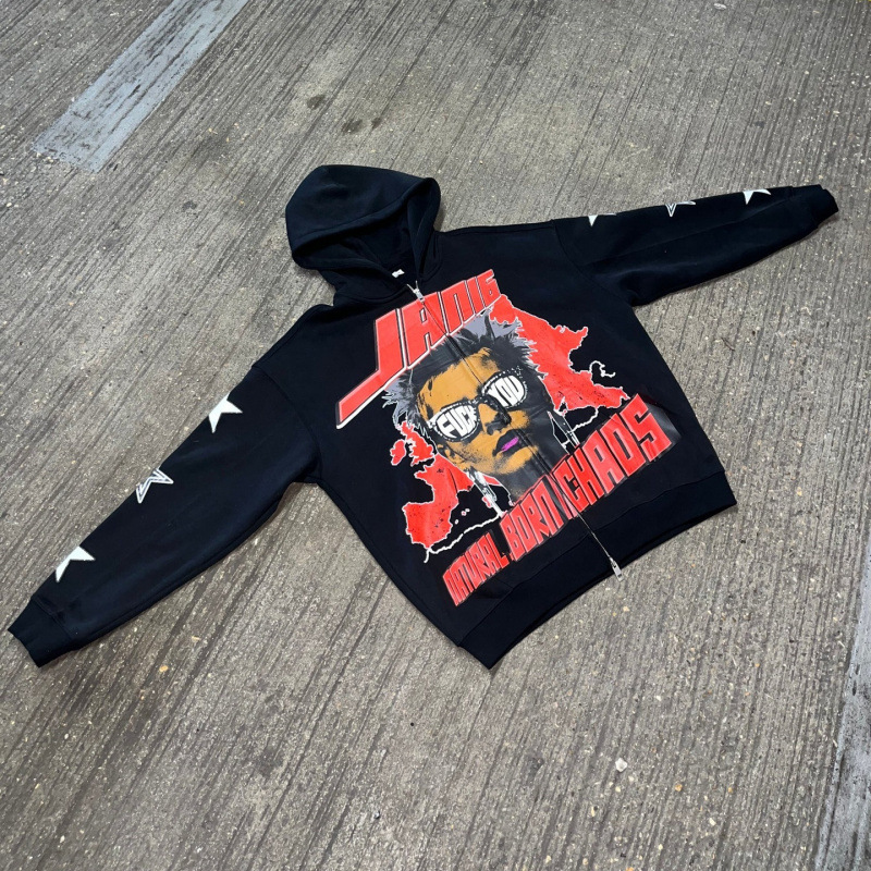 Gothic Anime Print Hoodie – Oversized Y2K Streetwear Pullover With Long Sleeves, Unisex Dark Aesthetic Fashion_viptrois.com