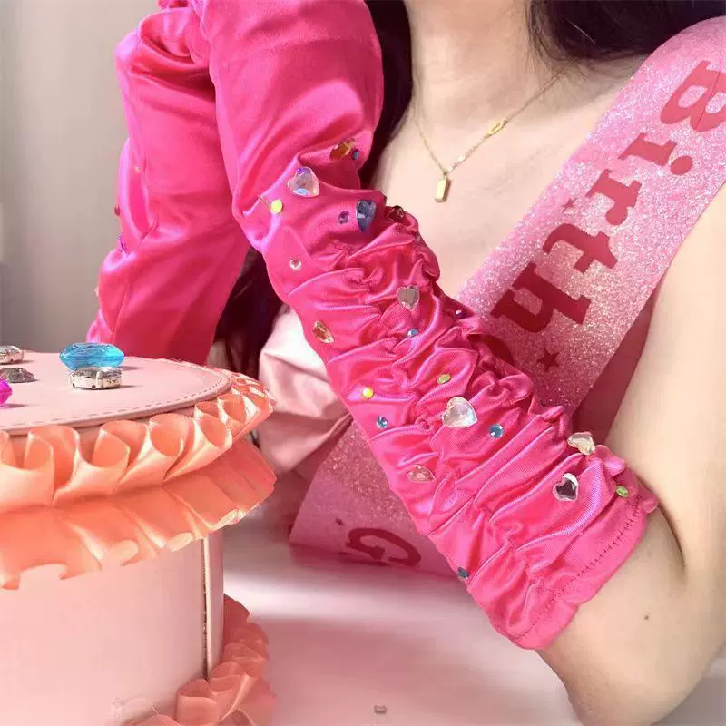 网红拍照公主芭比爱心钻石手套礼仪带生日派对布置美少女生日聚会