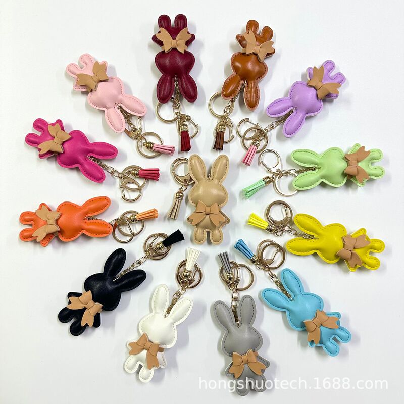 Creative Rabbit Bag Pendant Leather Car Keychain Pendant Small Rabbit Phone Case Sticker Wrist Strap Decoration