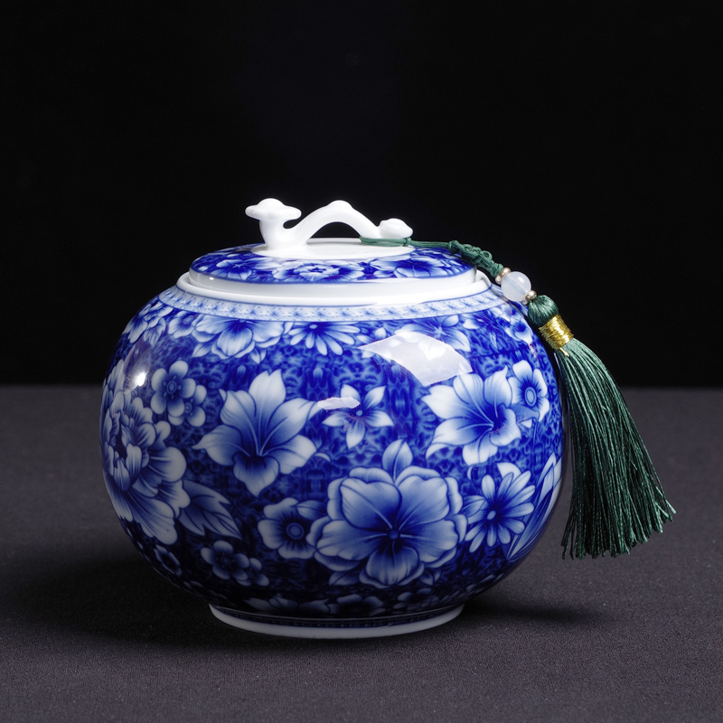 A5L青花瓷茶葉罐陶瓷密封罐家用防潮普洱茶葉存茶罐禮盒裝復古中
