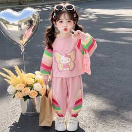 女童卫衣套装春秋款2026新款洋气卡通儿童蝴蝶翅膀衣服秋装两件套