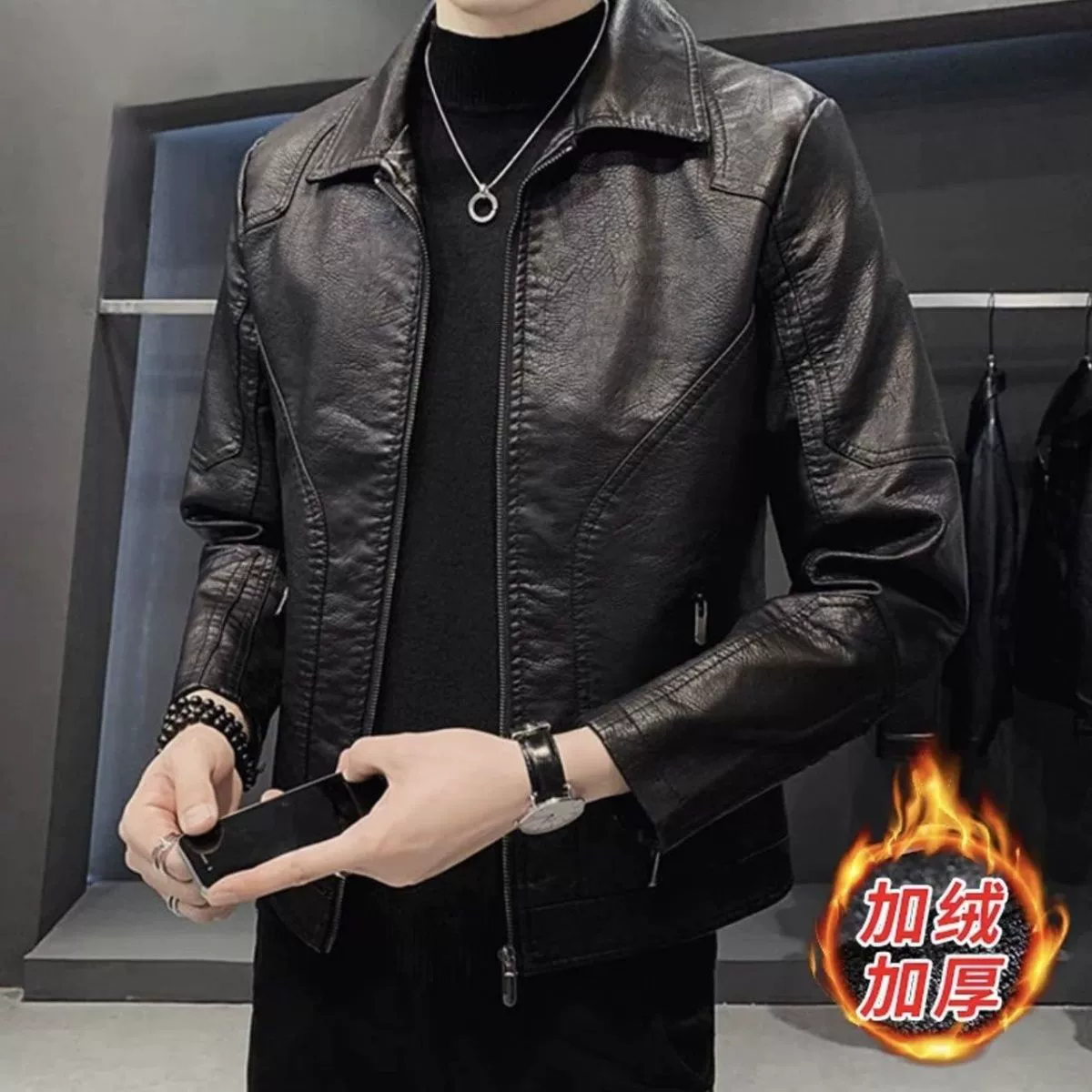 Кожаная одежда для мужчин осень-зима новая кожаная куртка с лацканом