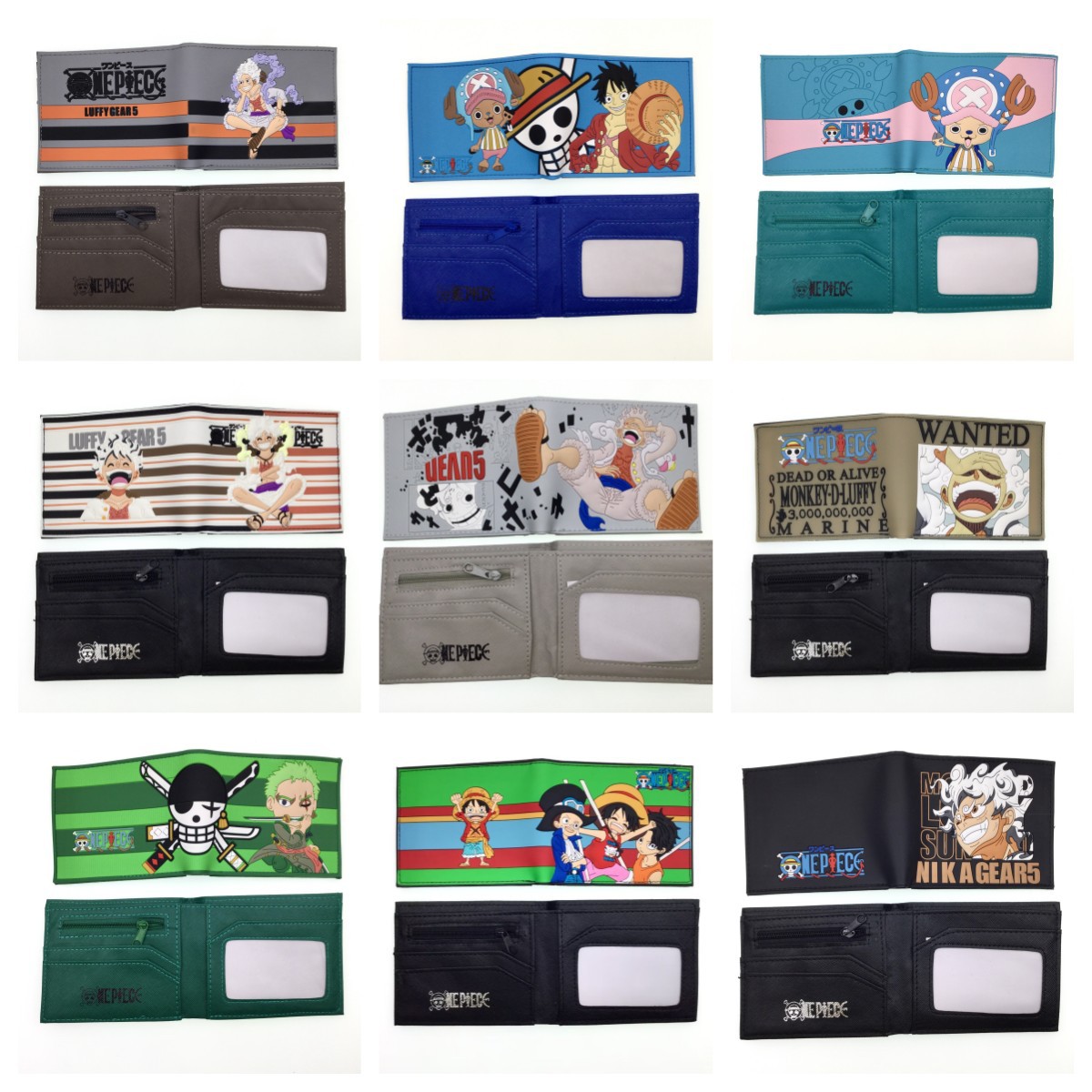 One Piece Nick Luffy Monedero periférico Cartera para estudiantes masculinos Cartera corta Cartera para tarjetas de dos pliegues Cartera para tarjetas