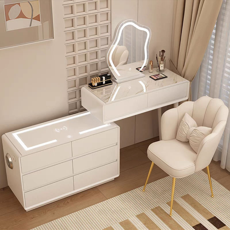 흰색 80cm 테이블 + 캐비닛 + 구름거울 + 꽃잎의자