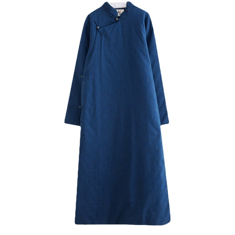 Осенне-зимний костюм Тан с хлопковой подкладкой на пуговицах Куртка с хлопковой подкладкой Длинная рубашка Боковые карманы с подкладкой Перекрестное пальто Длинный халат и пальто для лошади