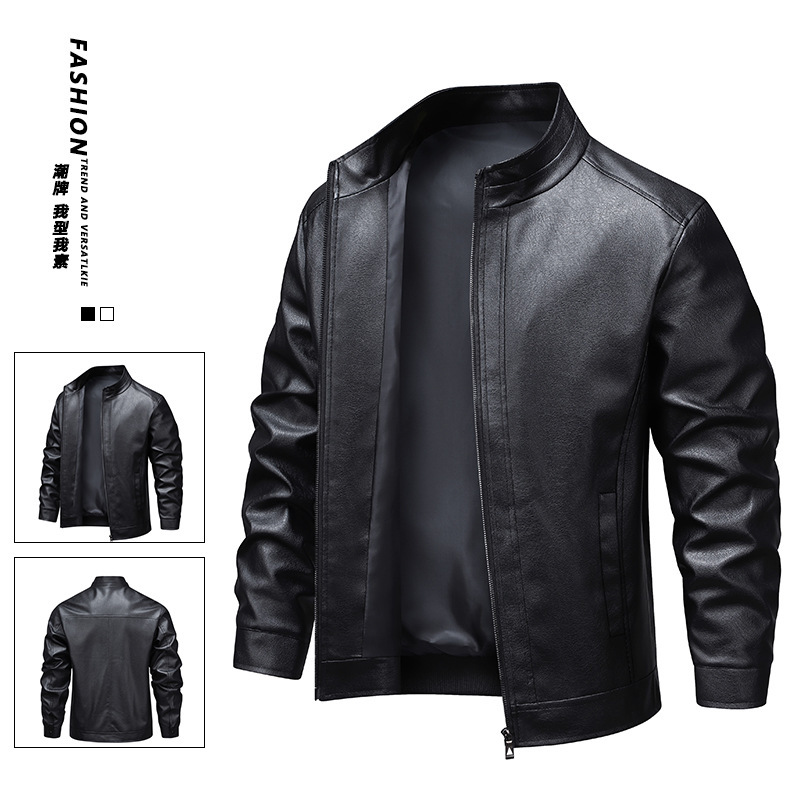 Men's Leather Jacket Autumn and Winter Zip Windbreaker Biker Casual Stand Collar Slim Versatile Men's Clothing