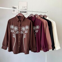 跨境花朵刺绣白衬衫女春新款法式长袖衬衫小清新设计感温柔风上衣