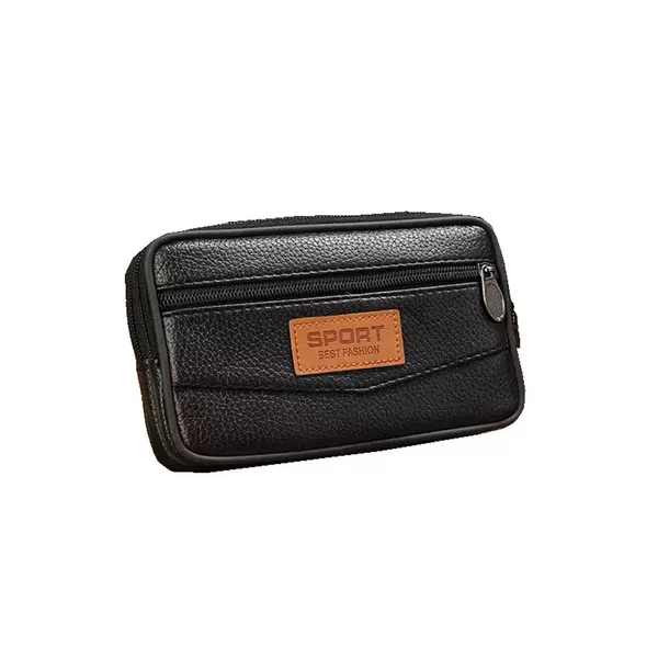 Men's horizontal PU flat phone bag belt double-layer change bag double-layer Leisure outdoor waist bag for middle-aged and elderly