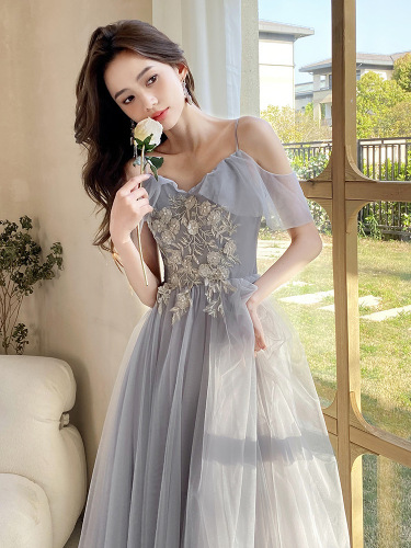 Gray bridesmaid dresses fairyEveningdresses prom party singers stage performance gown for women girls  girlfriends sisters dress female senior niche to wear 