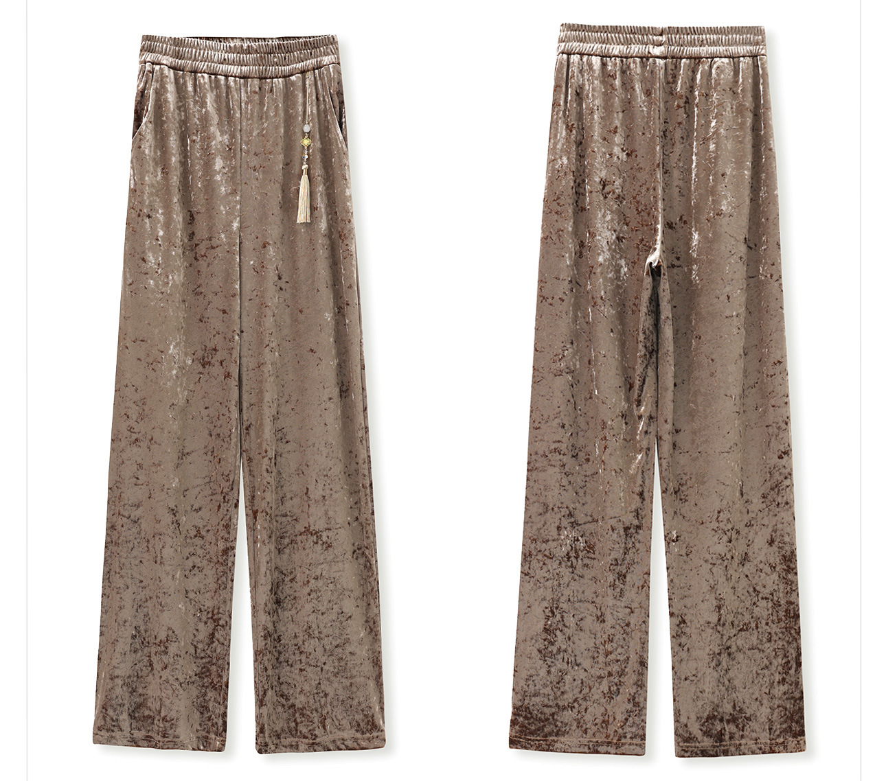 Quần ống rộng nhung lụa kiểu Trung Quốc mới, jacquard màu trơn, phong cách văn nghệ — Màu đen, Màu vàng, Màu hồng, Màu mơ chi tiết 27