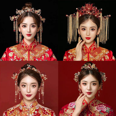 Xiu clothing Headdress bride Toast clothing ancient costume marry Chinese style wedding atmosphere tassels phoenix coronet 2021 new pattern