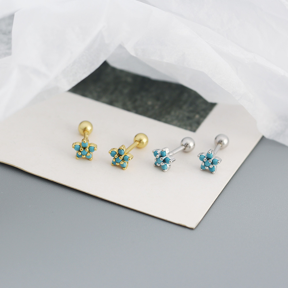 Fashion Flower Sterling Silver Zircon Ear Studs 1 Pair
