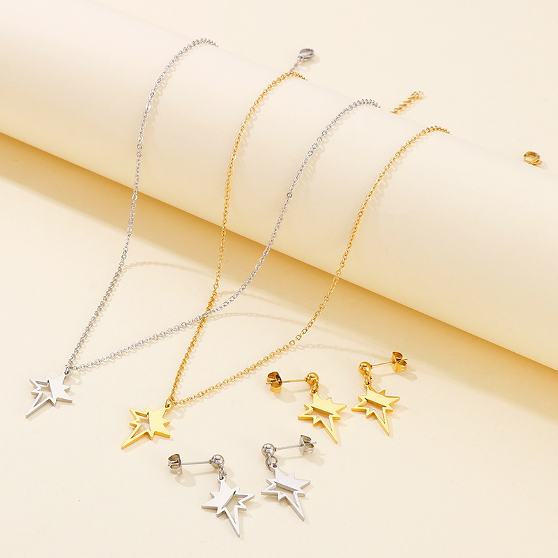 8g Weight PVD Coated 18K Gold Plated Lightning Stainless Steel Fashion Waterproof Non Tarnish Earrings Necklace