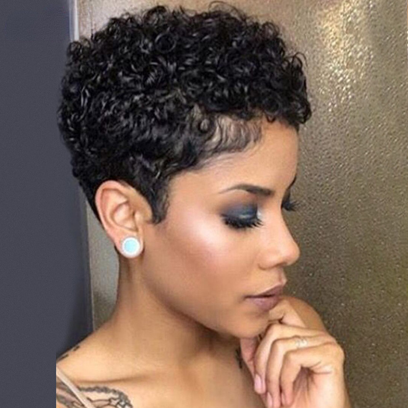 6インチpixie cut wig human hairウールカーラーカバーcurlyフルメカニズムリアルヘアカバー|undefined