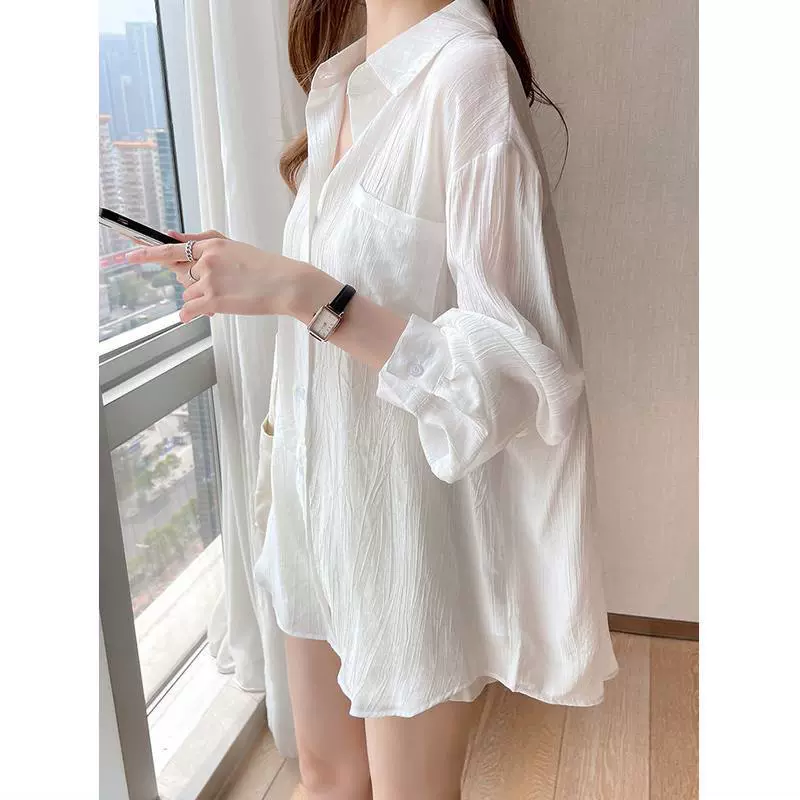 Летняя женская рубашка-кардиган 2024: новый стиль, суперлегкий дизайн, универсальный свободный крой, тонкая ветровка для защиты от солнца