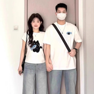 Summer Pure Cotton Short-Sleeved T-Shirt Couple Wear Lazy Style Loose Niche Design Tops for Men and Women Student Trendy Class Uniforms