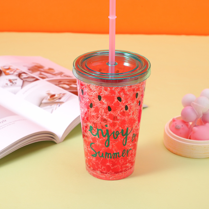 Personalidad creativa moda hielo trituración taza mujer estudiante verano beber taza Linda taza de plástico fresco paja taza de agua