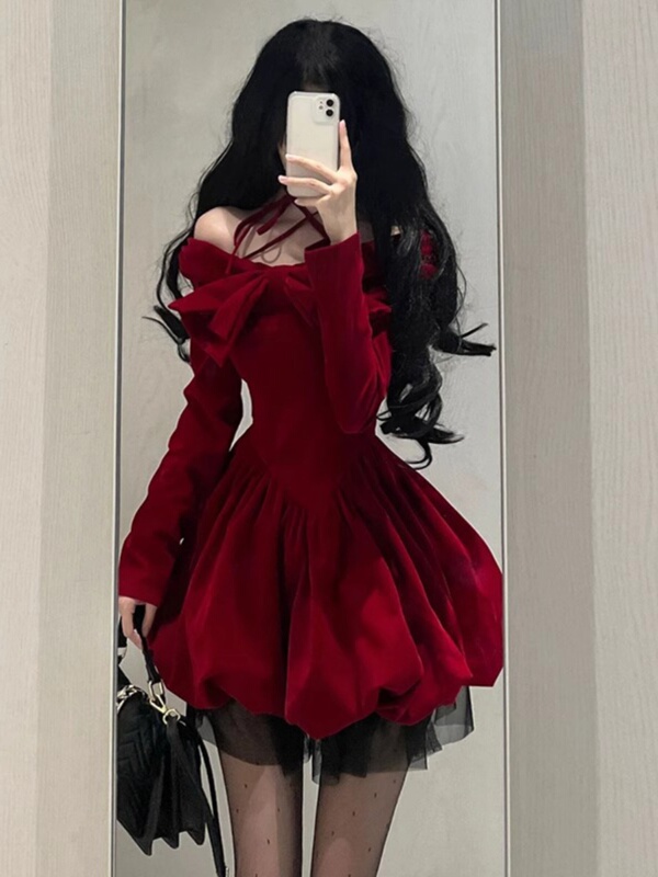 Red Dress for Women, Autumn Puffy Skirt, Birthday Dress, Princess Style for Petite Figures, High-End French Style Red Dress for Women, Autumn Puffy Skirt, Birthday Dress, Princess Style for Petite Figures, High-End French Style