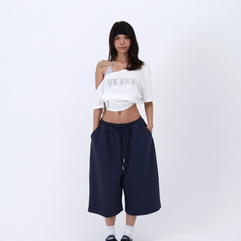 Summer casual loose-fitting versatile cropped pants for women, drawstring shorts, casual walking pants, sweatpants Summer casual loose-fitting versatile cropped pants for women, drawstring shorts, casual walking pants, sweatpants