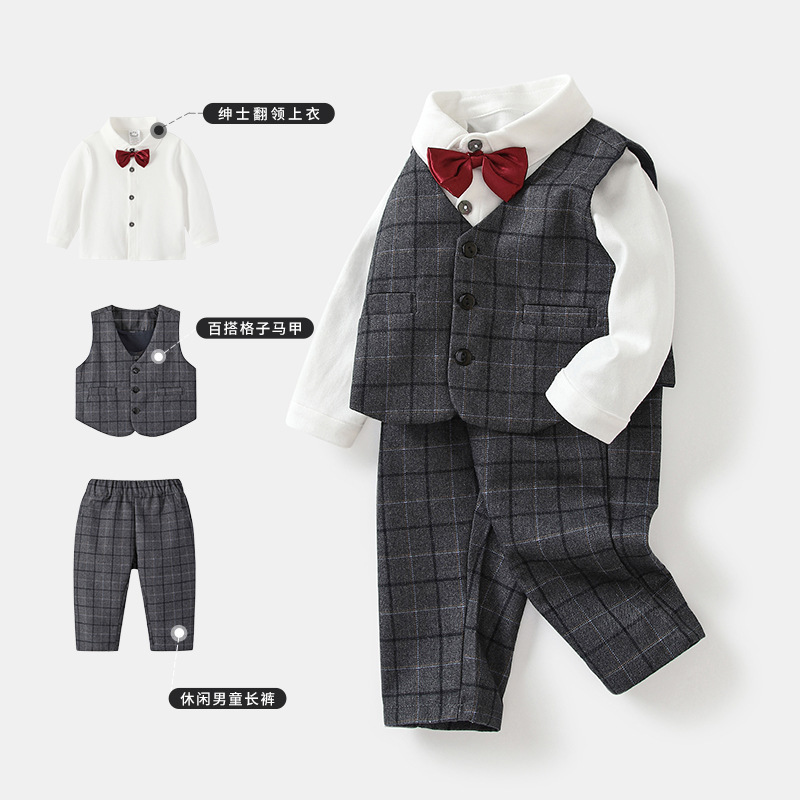 Children's Vest Dress Suit Spring and Autumn Boys' Performance Costsize Children's British Suit Baby's First Birthday