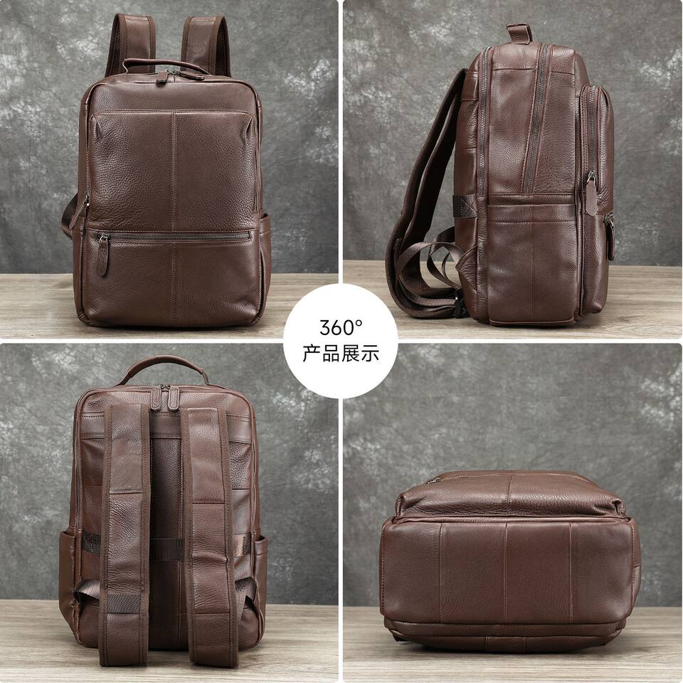 Ba lô nam da bò thật Marunte đựng máy tính 15 inch, 31×17×41 cm — Cà phê đen, nâu, đen