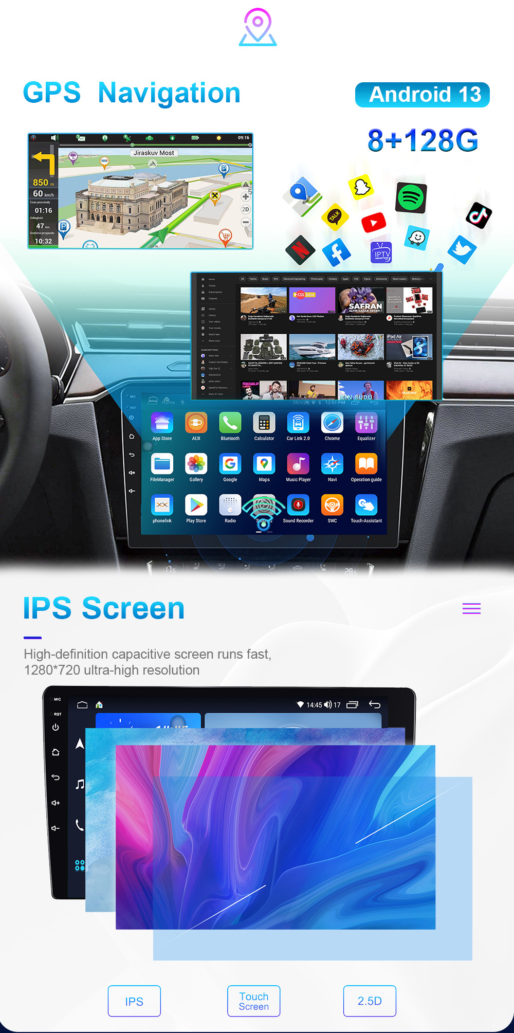 Suitable for Kia Zhipao Sportage4 KX5 16-18 to change Android GPS large screen central car navigation