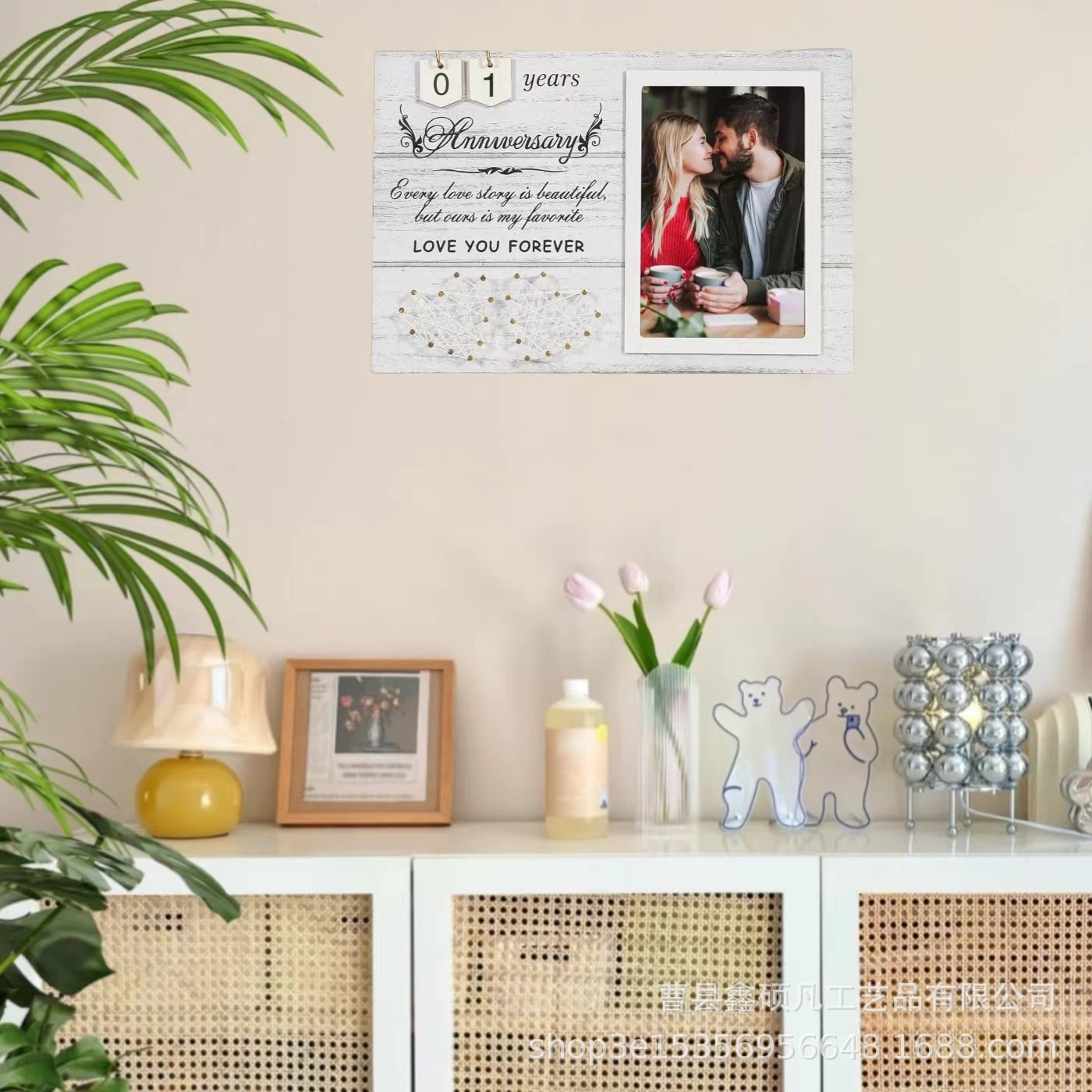 Marco de fotos de aniversario de boda de madera transfronteriza, decoración, marco de fotos de aniversario, mesa creativa de madera para colgar