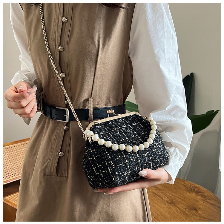Cross-border texture checkered small bag for women's autumn 2024 new trendy and fashionable knitted chain crossbody bag, shell bag undefined