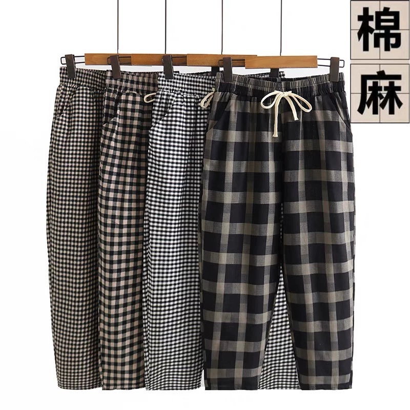 Новые летние повседневные брюки в клетку в корейском стиле с восемью точками, свободные и универсальные женские брюки-шаровары большого размера, поставка уличного киоска