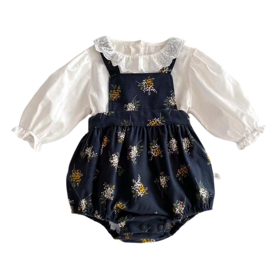 Bebé ropa de primavera pequeña Correa floral mono bebé niña de estilo coreano de manga larga de dos piezas vaina ropa de recién nacido